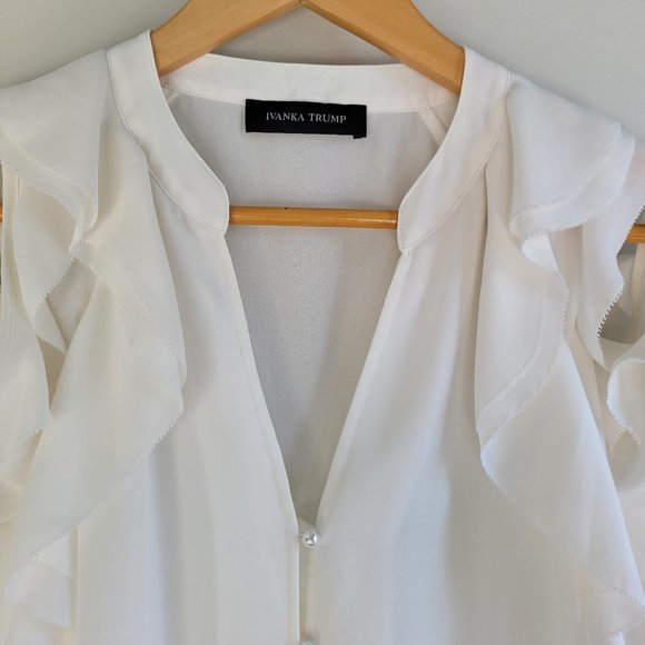 Ivanka Trump Elegant Women Blouse Shirt Ruffles Cold Shoulder Tops - Picture 2 of 8